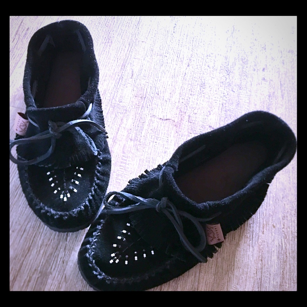 Women’s Moccasins, rubber sole, black